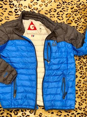 Gerry Down Puffer Jacket Medium Blue Black Lightweight Quilted Coat EUC